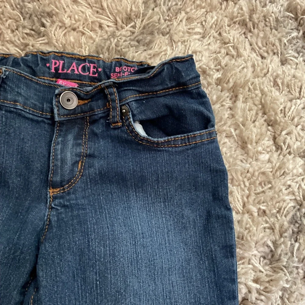 The‎ Childrens Place Girls Dark Wash Bootcut Jeans Size 6/7 Adjustable Waist